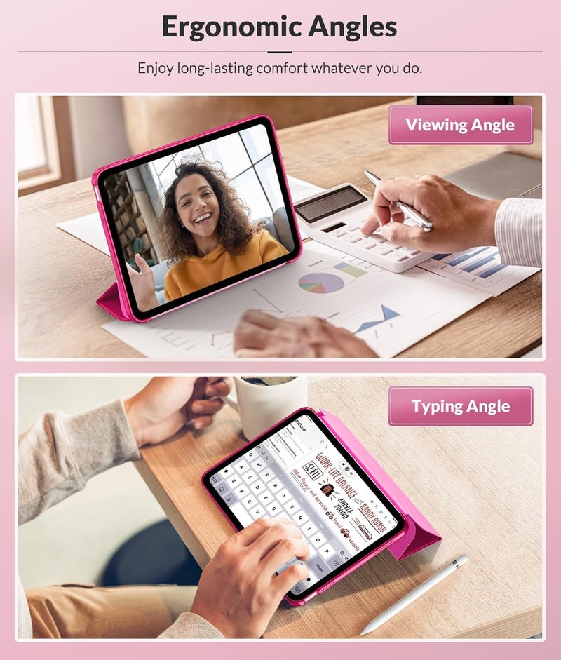 MoKo Case for New iPad (A16) 11th Generation 2025/ 10th Generation 2022, iPad 11 inch/ 10.9 inch Case with Soft TPU Translucent Frosted Back Cover, Auto Wake/Sleep, Support Touch ID, Bright Pink - Image 5